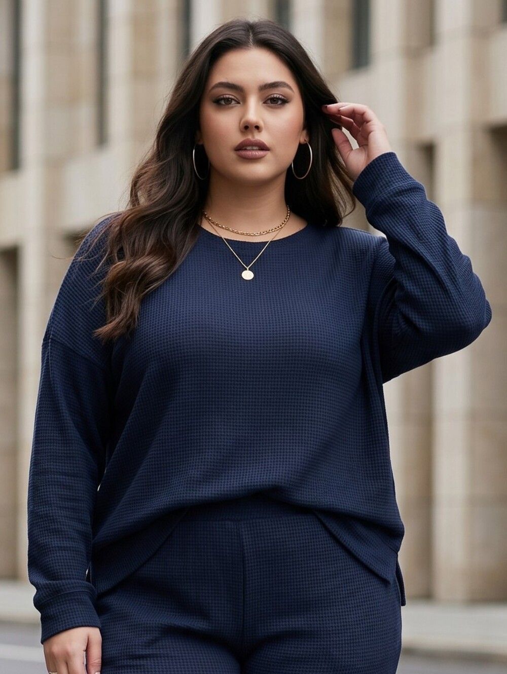 Sonoma Waffle Knit Thermal Top XXL Navy Long Sleeve Soft Cotton Blend Crew Neck